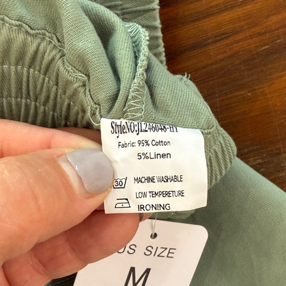 Women’s Sz M Green Wide-Leg Pants with White Drawstring - Picture 7 of 10